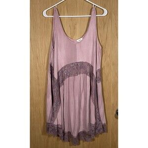 Women's Babydoll Tunic Top Dusty Rose Purple Lace Boho Fairy Festival Artsy Sm